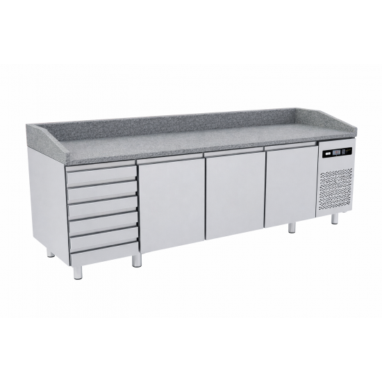 PIZCT888/ND/I/G Ψυγείο πάγκος 80cm  πλάτος (για ταψιά  60x40) με 3 πόρτες  χωρίς καπάκι, με  γρανίτη & ουδέτερη  συρταριέρα