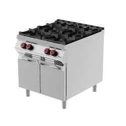 FA092MA - Επαγγελματική κουζίνα αερίου με 4 εστίες ανοιχτής φλόγας πάνω σε ανοιχτό ουδέτερο στοιχείο με αρθρωτή πόρτα