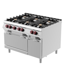 FEG93M0 - Επαγγελματική κουζίνα αερίου με 6 ερμητικά κλειστές εστίες, ενσωματωμένο φούρνο αερίου και ερμάριο αποθήκευσης