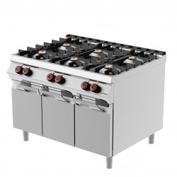 FE093MA - Επαγγελματική Κουζίνα αερίου με 6 ερμητικά κλειστές εστίες σε ανοιχτή ουδέτερη βάση με αρθρωτή πόρτα