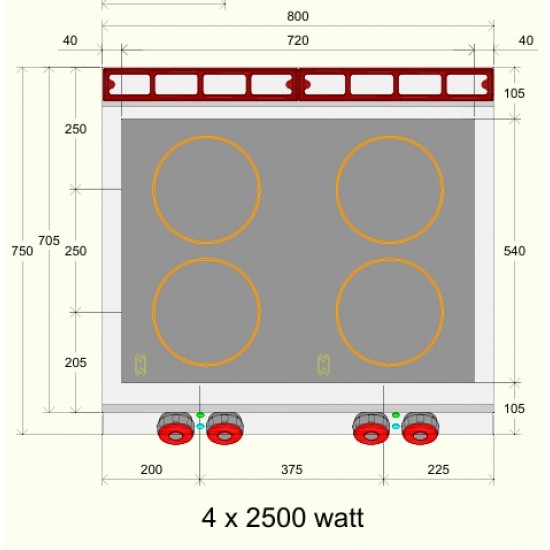 IR072T0 - Ηλεκτρική εστία με 4 γυάλινες κεραμικές πλάκες - top line