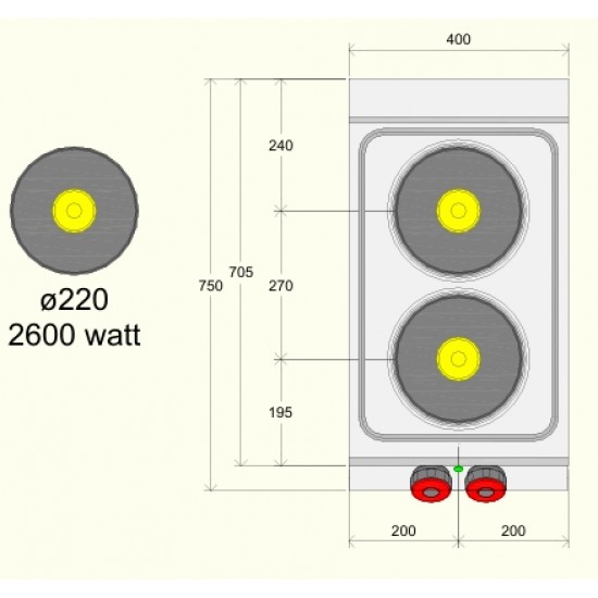 PE071T0 - Ηλεκτρική κουζίνα με 2 στρογγυλές πλάκες - Top Line