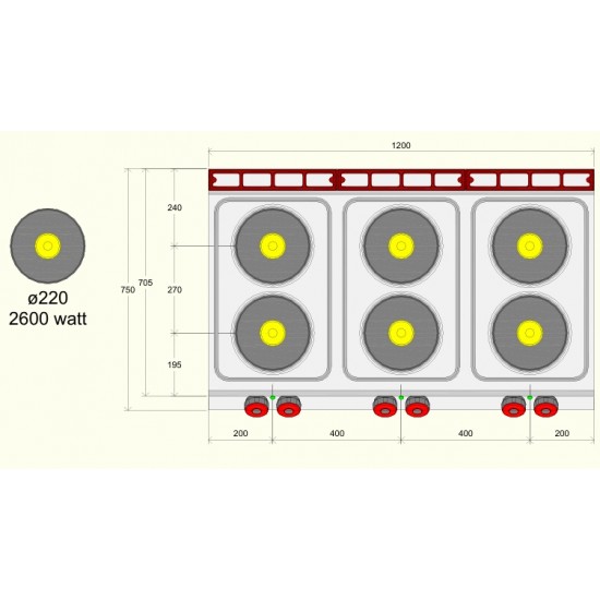 PE073T0 - Ηλεκτρική κουζίνα με 6 στρογγυλές πλάκες