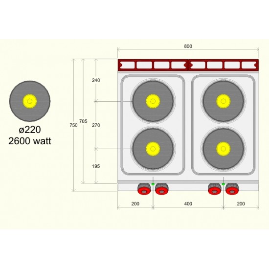 PE072T0 - Ηλεκτρική κουζίνα με 4 πλάκες - Top Line