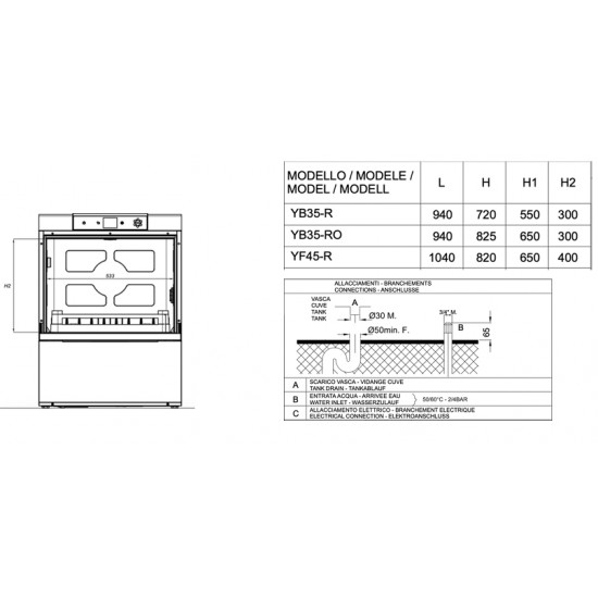 Επαγγελματικό πλυντήριο πιάτων YB 35
