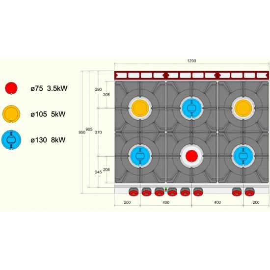 FA093T0 - Κουζίνα αερίου με 6 καυστήρες