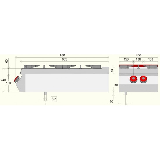 FE091T0 - Κουζίνα αερίου 2 ερμητικοί καυστήρες