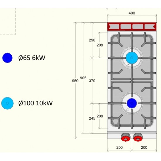 FE091T0 - Κουζίνα αερίου 2 ερμητικοί καυστήρες