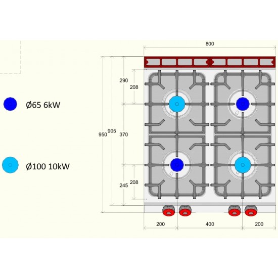 FE092T0 - Κουζίνα αερίου 4 ερμητικοί καυστήρες