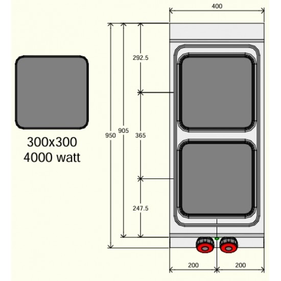 PE091T0 - Ηλεκτρική κουζίνα με 2 τετράγωνες πλάκες 