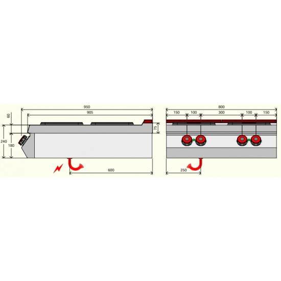 PE092T0 - Ηλεκτρική κουζίνα με 4 τετράγωνες πλάκες