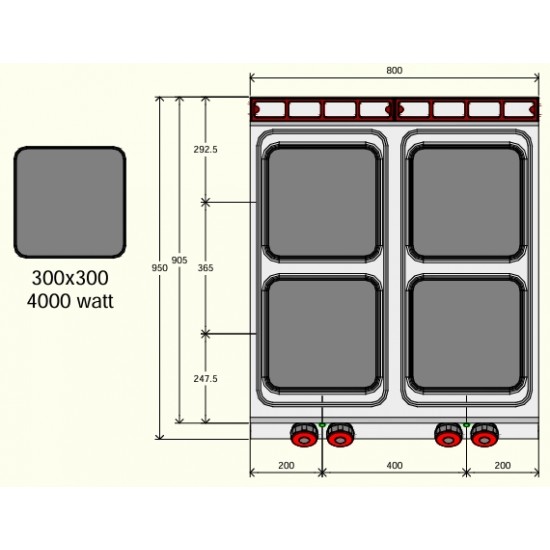 PE092T0 - Ηλεκτρική κουζίνα με 4 τετράγωνες πλάκες