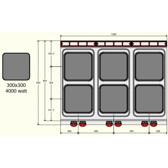 PE093T0 - Ηλεκτρική κουζίνα με 6 τετράγωνες πλάκες 