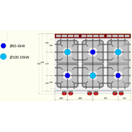FE093T0 - Κουζίνα αερίου με 6 ερμητικούς καυστήρες