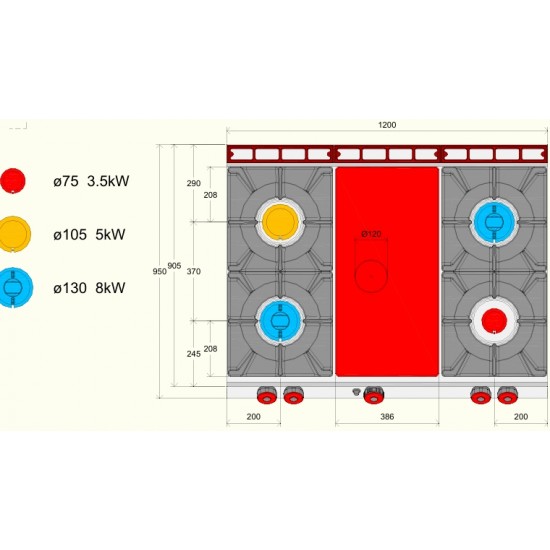 TPG93TC - Εστία μαγειρέματος αερίου με 4 καυστήρες