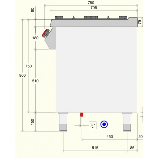 FA071MA - Κουζίνα αερίου ουδέτερου στοιχείου με 2 καυστήρες και αρθρωτή πόρτα