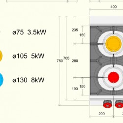 FA071M0 - Κουζίνα αερίου ουδέτερου στοιχείου με 2 καυστήρες
