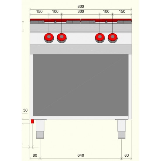 FA072MA - Κουζίνα αερίου ουδέτερου στοιχείου με 4 καυστήρες και αρθρωτή πόρτα