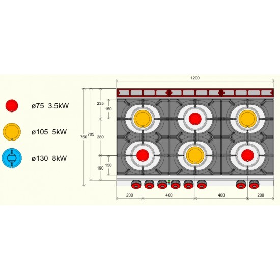 FAE73M0 - Σειρά αερίου : Ηλεκτρικός φούρνος και ντουλάπι με 6 καυστήρες 