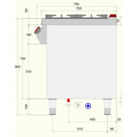 FE072M0 - Κουζίνα αερίου με 4 ερμητικούς καυστήρες σε ανοιχτό ουδέτερο στοιχείο