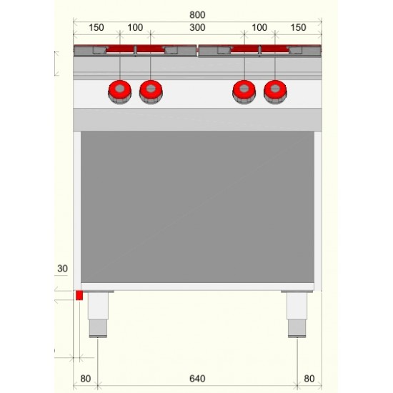 FE072M0 - Κουζίνα αερίου με 4 ερμητικούς καυστήρες σε ανοιχτό ουδέτερο στοιχείο
