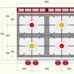 FE072M0 - Κουζίνα αερίου με 4 ερμητικούς καυστήρες σε ανοιχτό ουδέτερο στοιχείο