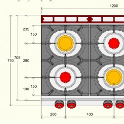 FA073M0 - Κουζίνα αερίου ουδέτερου στοιχείου με 6 καυστήρες 