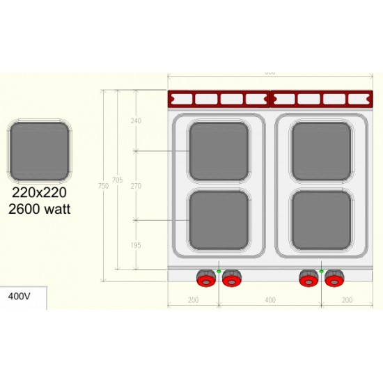 PE072MB - Ηλεκτρική κουζίνα ουδέτερου στοιχείου 4 ματιών