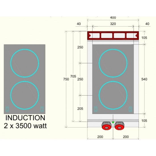 ID071M0 - επαγωγική ηλεκτρική κουζίνα 2 εστιών  