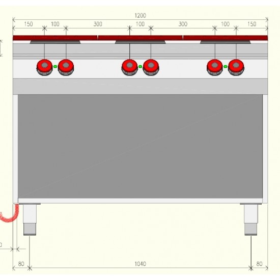 PE073MA - Ηλεκτρική κουζίνα 6 ματιών με αρθρωτή πόρτα