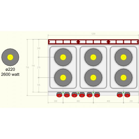 PEE73MM - Ηλεκτρική κουζίνα-φούρνος 6 ματιών