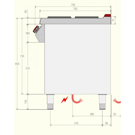 PE073MA - Ηλεκτρική κουζίνα 6 ματιών με αρθρωτή πόρτα