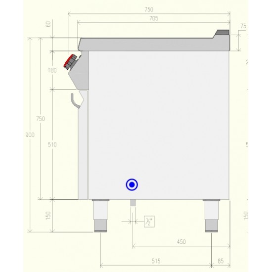 FTG71MG - Επιφάνεια τηγανίσματος αερίου μονής πλάκας με αρθρωτή πόρτα