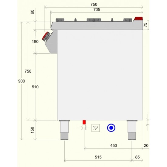 TPG73MA - Εστία μαγειρέματος αερίου με 2 καυστήρες και αρθρωτές πόρτες