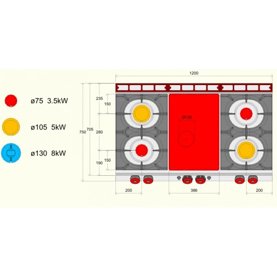 TPG73ME - Εστία μαγειρέματος αερίου με 4 καυστήρες φούρνο και ντουλάπι