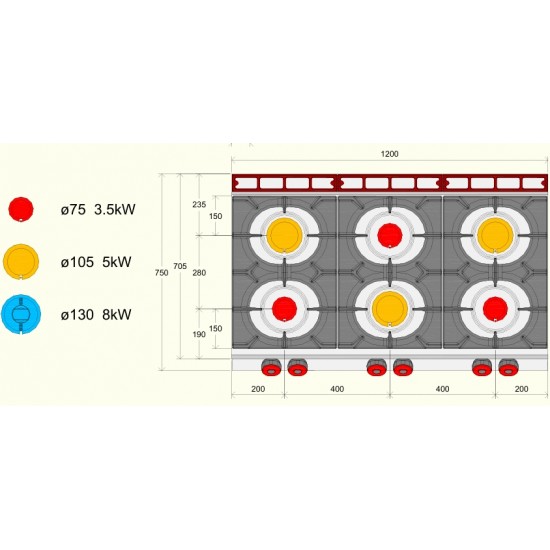 FA073T0 - Σειρά αερίου 6 καυστήρων - Top Line