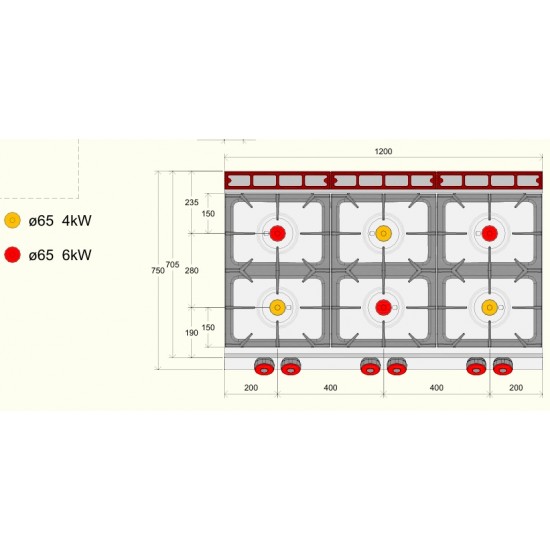 FE073T0 - Σειρά αερίου με 6 καυστήρες - Top Line