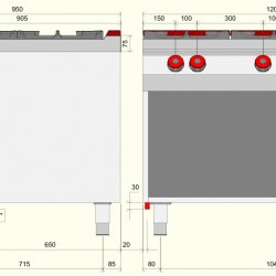 FAG93M0 - Επαγγελματική Κουζίνα αερίου με 6 εστίες ανοιχτής φλόγας, φούρνο αερίου και ντουλάπι