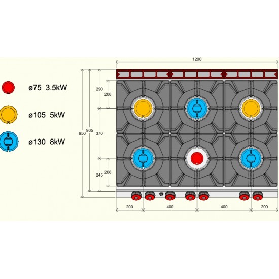 FAG93MM - Επαγγελματική Κουζίνα αερίου με 4 εστίες ανοιχτής φλόγας και φούρνο αερίου μεγάλου μεγέθους