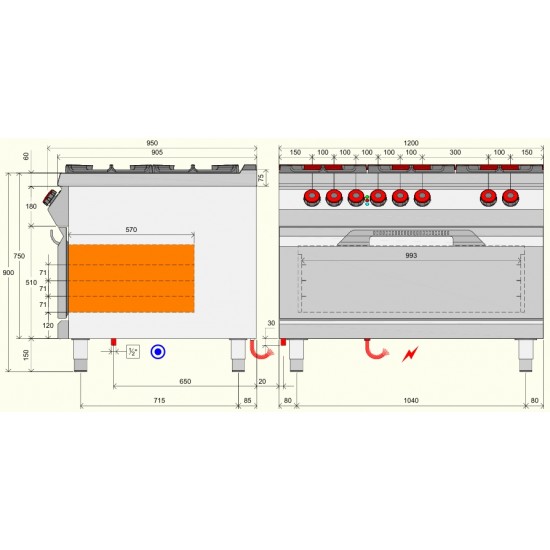 FAE93MM - Επαγγελματική ηλεκτρική κουζίνα