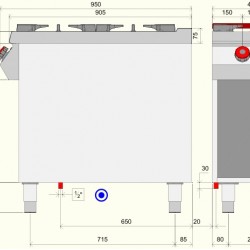 FE091M0 - Επαγγελματική Κουζίνα αερίου με 2 ερμητικά κλειστές εστίες σε ανοιχτή ουδέτερη βάση