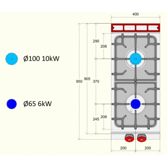 FE091MA - Επαγγελματική Κουζίνα αερίου με 2 ερμητικά κλειστές εστίες σε ανοιχτή ουδέτερη βάση με αρθρωτή πόρτα