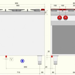 FE092M0 - Επαγγελματική Κουζίνα αερίου με 4 ερμητικά κλειστές εστίες σε ανοιχτή ουδέτερη βάση