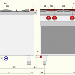 FE093M0 - Επαγγελματική Κουζίνα αερίου με 6 ερμητικά κλειστές εστίες σε ανοιχτή ουδέτερη βάση
