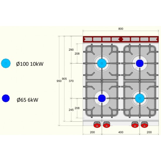 FE092MA - Επαγγελματική Κουζίνα αερίου με 2 ερμητικά κλειστές εστίες σε ανοιχτή ουδέτερη βάση με αρθρωτή πόρτα
