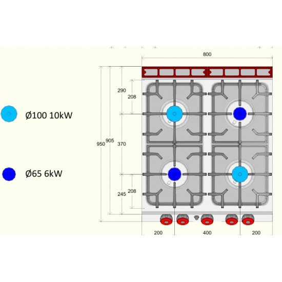 FEG92M0 - Επαγγελματική Κουζίνα αερίου με 4 ερμητικές εστίες και φούρνο αερίου