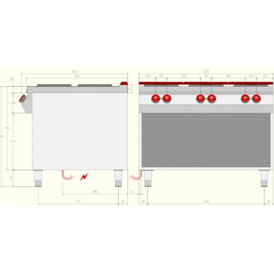 PE093MA - Επαγγελματική ηλεκτρική κουζίνα 